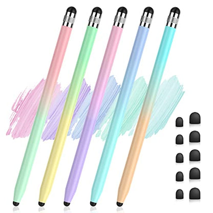 5Pcs Stylus Pens, 2 in 1 Stylus Pen for Touchscreen High Sensitivity Capacitive Stylus for iPad, iPhone, Android Samsung Tablets Skylight Calendar All Universal Touchscreen Devices with 10 Rubber Tips
