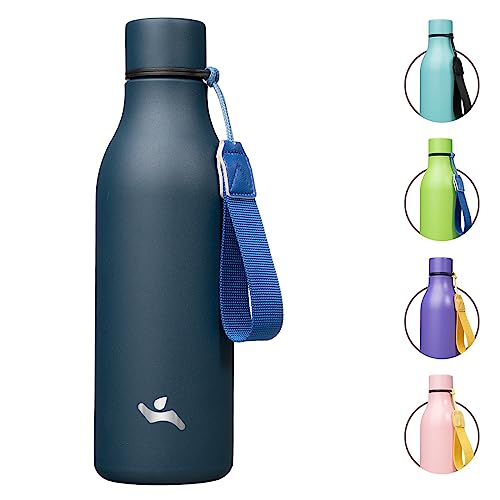 Konokyo 18 oz Insulated Stainless Steel Metal Water Bottle with Strap - color: Navy Blue, size: 18 Ounces