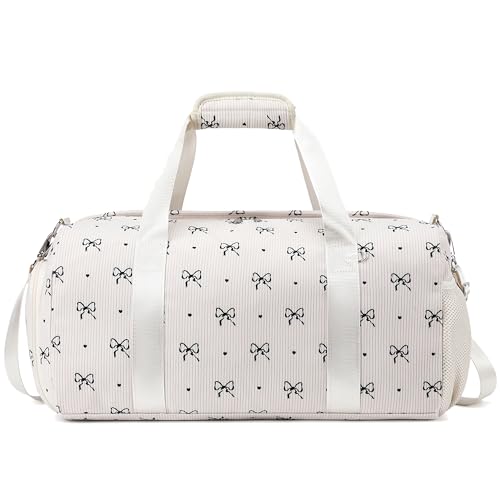 Jumpopack Dance Bag for Girls Duffle Bag Gymnastics Ballet Bags for Girls Overnight Sleepover Bags with Shoe Compartment and Wet Pocket,Corduroy Bow Pattern - color: Corduroy Bow