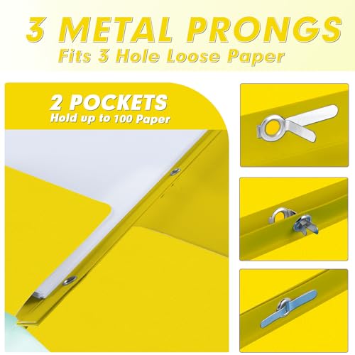 Two Pocket Folders, PANDRI 30 Pack Two Pocket Folders with Prongs, 3 Prong Folders Designed for Office and Classroom, Letter Size Yellow - color: Yellow