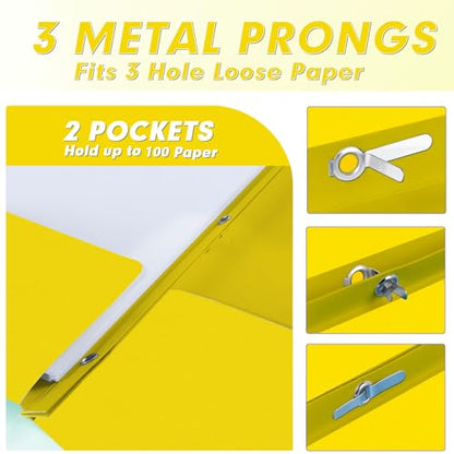Two Pocket Folders, PANDRI 30 Pack Two Pocket Folders with Prongs, 3 Prong Folders Designed for Office and Classroom, Letter Size Yellow - color: Yellow
