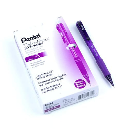 Pentel Twist Erase EXPRESS Automatic Pencil, 0.7mm Lead Size, Violet Barrel, Box of 12 (QE417V) - color: Violet, size: 12 Count (Pack of 1)