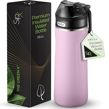 SipX Insulated Water Bottle, Water Bottle with Straw Lid, 18 oz Triple Insulated Stainless Steel, Leakproof, BPA-Free, Slim Durable Metal Bottle for School, Gym & Office, Purple - color: Purple