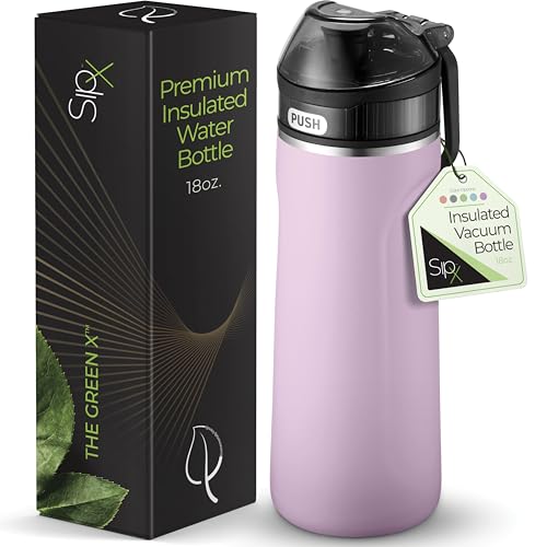 SipX Insulated Water Bottle, Water Bottle with Straw Lid, 18 oz Triple Insulated Stainless Steel, Leakproof, BPA-Free, Slim Durable Metal Bottle for School, Gym & Office, Purple - color: Purple