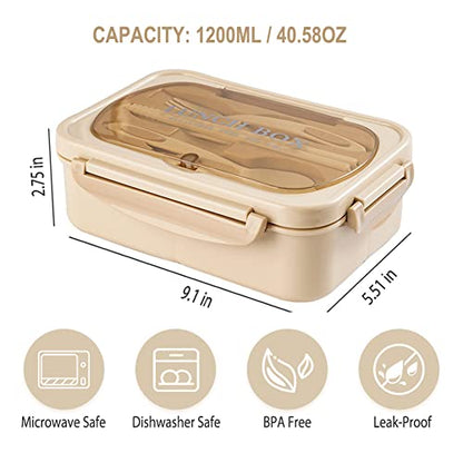 Bento Box for Adult, 1200 ML Lunch Containers, LeakProof Lunch Box with Utensils, BPA Free, 3 Compartment Bento Box Microwave Safe, Khaki - color: Khaki