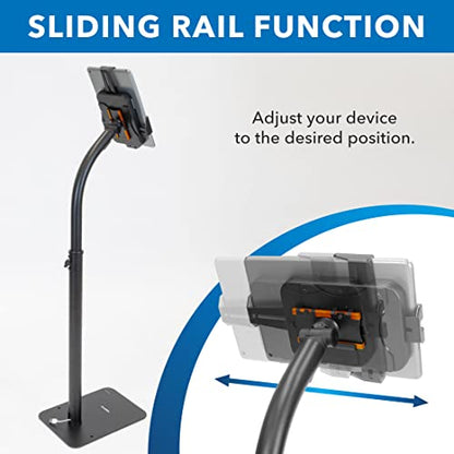 Mount-It! Universal Tablet Floor Stand with Locking Clamp, Anti-Theft Adjustable Kiosk for 7.9"–11" Tablets, Height Adjustable 31"–46.8", Bolt-Down Base for Retail & Business, Black