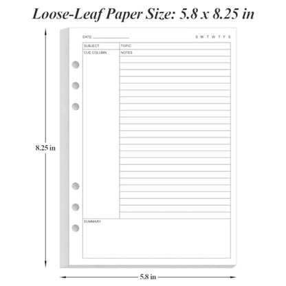 (2-Pack) Cornell Notes Filler Paper for A5 Binder - 6 Hole Cornell Notes Loose Leaf Paper, 100 Sheets/200 Pages, 100gsm, White, 5.8" x 8.3" - size: 2-Pack, style: 6-Hole