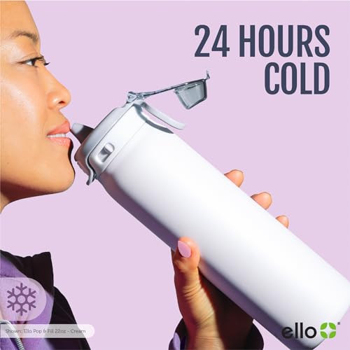 Ello Pop & Fill Insulated Stainless Steel Water Bottle with Quick Fill Lid, Leakproof Locking, Sip or Chug Spout, BPA-Free, Double Wall Vacuum Insulated for Sports, Travel & School- 22oz / 32oz / 40oz - color: Black, style: 32oz