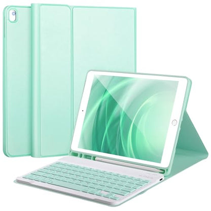 Keyboard Case for iPad 9/8/7th Gen 10.2’’,Case with Keyboard ipad 10.2‘’,Keyboard for iPad 9th Gen,Detachable Bluetooth Keyboard for iPad 10.2 ,iPad keyboard Case 9th Gen with Pencil Holder (Green) - color: Green