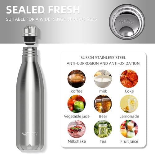 WATERSY Stainless Steel water bottles,17oz/500ml Insulated Water Bottles,Sliver metal water bottle Keeps Drink Cold and Hot,BPA Free kids water bottles for School,Gym,Travel,Sports - color: Metal