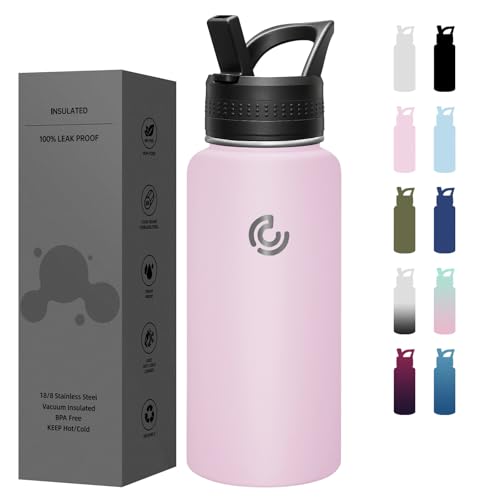 COKTIK 32oz Sports Water Bottle, Stainless Steel Water Bottle for Insulated, Reusable Travel Bottle, With Straw, With Handle Grip for Easy Carrying, Suitable for Cycling, Outdoor Vacations(Blush) - color: Blush, size: 32 Ounces