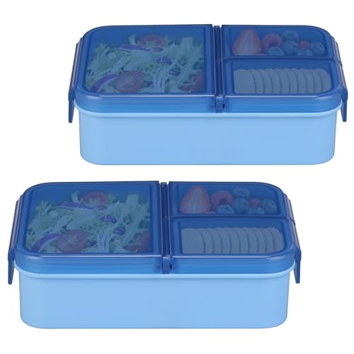 HWONMTE 2 Pack Bento Lunch Snack Boxes Set for Kids Reusable Food Containers Removable Dividers for Toddler Girls Boys Teens to School,Travel (2 Pack Blue) - color: 2 Pack Blue