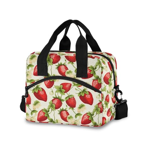 ALAZA Strawberry Dots Insulated Lunch Bag Women Men Portable Reusable Cooler Lunch Tote Bag for Work Office Picnic College - color: Multi 03