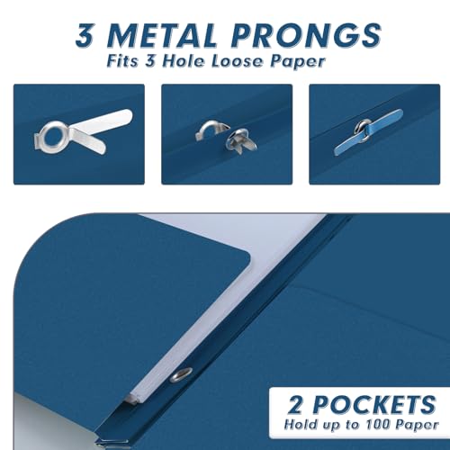 Two Pocket Folders, PANDRI 30 Pack Two Pocket Folders with Prongs, 3 Prong Folders Designed for Office and Classroom, Letter Size Darkblue - color: Darkblue