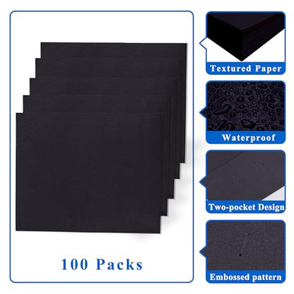 Zzrywuty 100 Packs Black Two Pocket File Folders with Business Card Slot,Textured Paper,Letter Size,Holds 100 Sheets for School,Office,Business - color: 100pcs-black
