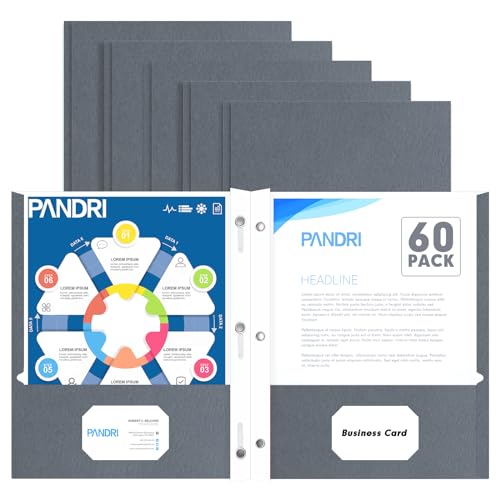 Two Pocket Folders, PANDRI 60 Pack Two Pocket Folders with Prongs, 3 Prong Folders Designed for Office and Classroom, Letter Size Grey - color: Grey