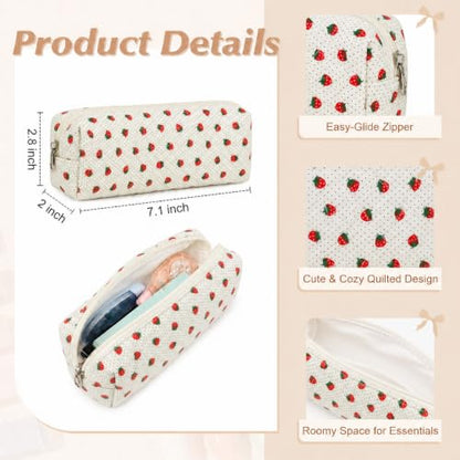 22Pcs Book Annotation Kit Aesthetic Pencil Case with Supplies School Annotation Supplies Gel Pen Transparent Sticky Note Taking Bible Study College Stationery Supplie (White Strawberry Dot) - color: White Strawberry Dot
