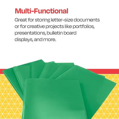 School Smart 2-Pocket Poly Folders with Fasteners, Green, Pack of 25 - color: Green, style: Fasteners