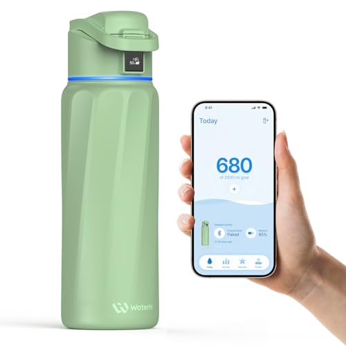 WaterH BOOST Smart Water Bottle Tracker with Reminder to Drink Water, 32oz | Double Wall Vacuum Insulated Stainless Steel, BPA-Free, Leakproof, Smart App Tracking, Travel-Friendly Wide Mouth for Office - color: Green, size: 32 Ounces