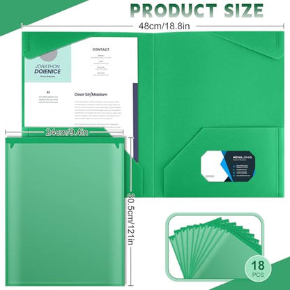 Henoyso 18 Pack Green Plastic Folders with Clear Front Pockets Heavy Duty File Folders with 2 Pockets and Card Slot for Student Communication School Office Presentation Report - color: Green