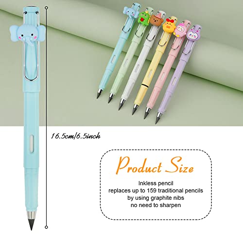 Ainiv 6 Sets Infinity Pencil Reusable Inkless Pencil No Sharpen Everlasting Pencil with Extra 6 Replaceable Nibs and 6 Cute Pencil Cups Infinite Pencil for Writing Drawing Home Office School Supplies - color: 6 Sets Macaron