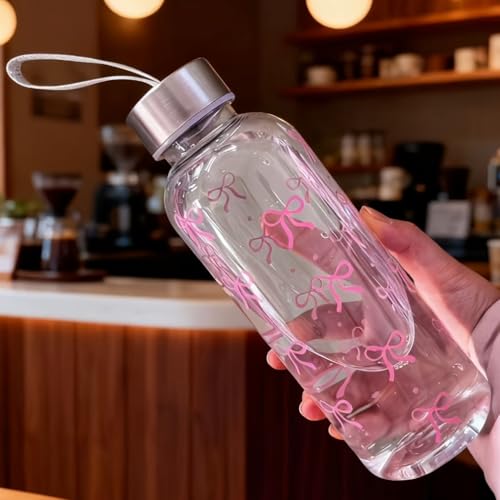 1 pcs Cute Reusable Water Bottle 16.91 oz with Carrying Strap, Portable Travel Water Bottle with Strap, Clear Printed Leakproof BPA-Free Plastic for School Gym Hiking (02) - color: 02