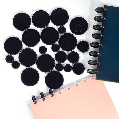 36 Pieces (2",1-3/8",1") Black Discbound Discs Plastic Binder Rings Expansion Discs Notebooks Planner Discs Binder Accessories Disc Binder System Book Binding Discs for Planner Scrapbooking (Black) - color: Black