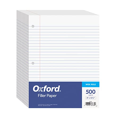 Oxford Filler Paper, 8 x 10-1/2 Inch Wide Ruled Paper, 3 Hole Punch, Loose Leaf Notebook Paper for 3 Ring Binders, 500 sheets (62330), white - size: Pack of 500