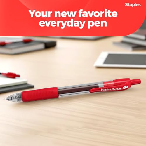 STAPLES Retractable Gel Pens, Fine Point, Red Ink, 12 Pack – Smooth Writing, Quick‑Dry Pens for Notes, Editing & Office Use - color: Red, size: 12 Pack, style: Fine Point
