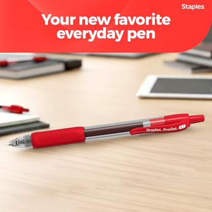 STAPLES Retractable Gel Pens, Fine Point, Red Ink, 12 Pack – Smooth Writing, Quick‑Dry Pens for Notes, Editing & Office Use - color: Red, size: 12 Pack, style: Fine Point