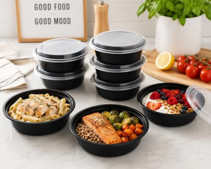 50 Pack Meal Prep Containers Reusable with Lids, Sturdy Leakproof Food Safe, Microwave Freezer Dishwasher Safe, To Go Take Out lunch Plastic Bento Food Storage Pans, BPA Free - Black (48 oz) - size: 48 oz
