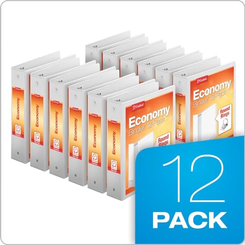 Cardinal Economy 3-Ring Binders, 2", Round Rings, Holds 475 Sheets, ClearVue Presentation View, Non-Stick, White, Carton of 12 (90641) - color: White, size: 2 Inch, style: Binders