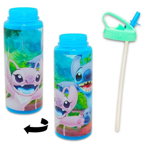 Stitch Reusable Water Bottle Set - Bundle with Plastic 30oz Water Bottle with Twist Top with Straw for Home, School, Sports, Plus Sticker, More | Lilo & Stitch Sport Container