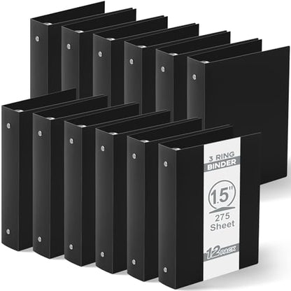 Henoyso 12 Pcs Plastic Mini 3 Ring Binders 1.5'' Binder, Fits 5.5" x 8.5" Paper Holds(capacity 280 Sheets), Flexible Three Round Rings Small Black Binders Bulk for School, Office Use, Photo Album Page - color: Black, size: 1.5 Inch