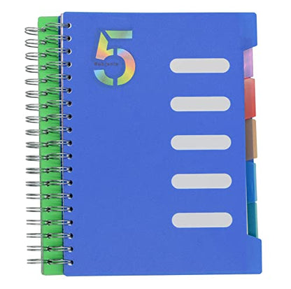 5 Subject Notebook, 2 Pcs Green and Dark Blue 10 Inch x 7 Inch B5 Spiral Notebook With Waterproof Plastic Softcover, 300 Pages 80 Gsm College Ruled Papers With 5 Sheets Colorful Movable Dividers - color: Green and Dark Blue