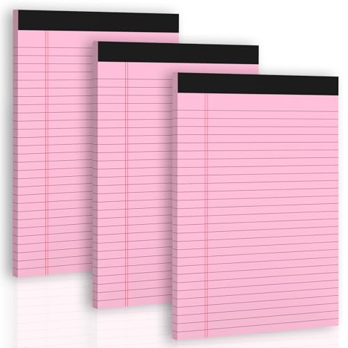 Pink Legal Pads 8.5 x 11 Wide Ruled Notepads, 3 Pack Note Pads 8.5 x 11 Lined Paper Pink Writing Pads 30 Sheets per Notepad Double-Side Printed Colored Legal Pads for Home, Office, School - color: Pink