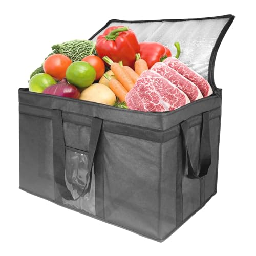 3XL Insulated Food Transport Bag - Reusable Cooler Bag for Cold and Hot Food Delivery with Lid and Double Zipper - size: 3X-Large