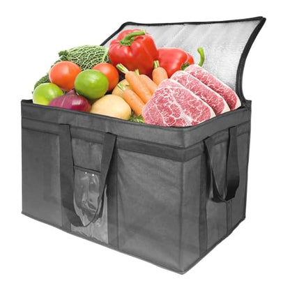 3XL Insulated Food Transport Bag - Reusable Cooler Bag for Cold and Hot Food Delivery with Lid and Double Zipper - size: 3X-Large