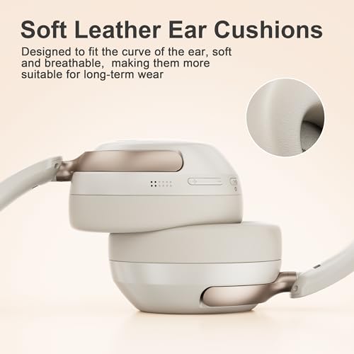 LORELEI Q30 Bluetooth Headphones Over Ear,60H Playtime & 3 EQ Music Modes,BT6.0 Headphones Wireless with Mic,Foldable Lightweight Headsets,HiFi Stereo Deep Bass for Home Travel iPad Tablet-Beige White - color: Beige White
