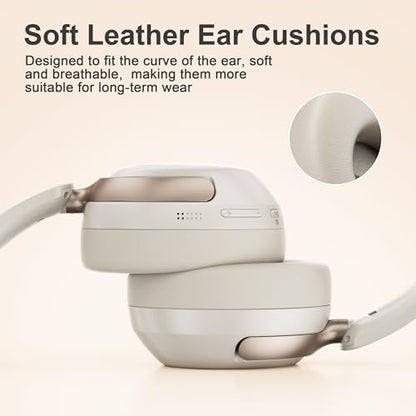 LORELEI Q30 Bluetooth Headphones Over Ear,60H Playtime & 3 EQ Music Modes,BT6.0 Headphones Wireless with Mic,Foldable Lightweight Headsets,HiFi Stereo Deep Bass for Home Travel iPad Tablet-Beige White - color: Beige White