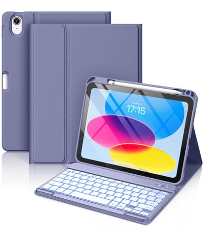 Hamile for iPad 11th 10th Generation Case with Keyboard - 7 Colors Backlit Wireless Detachable Folio Keyboard Cover with Pencil Holder for iPad 11-inch A16 2025 10th Gen 10.9 Inch 2022 (Blue Gray) - color: Blue Gray