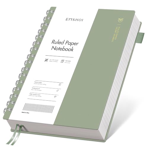 EMSHOI Lined Spiral Journal Notebook, 300 Pages, A5 Size (5.7'' x 8.2'') | College Ruled, 100 GSM Thick Paper, Flexible Plastic Cover, for School, Writing, Work, Office & Journaling (Light Green) - color: Light Green, size: A5