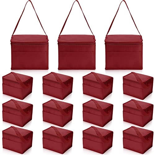 Nuogo 15 Pack Insulated Lunch Bags Bulk, Reusable Cooler Boxes, Leakproof Lunch Boxes Set, Waterproof Thermal Coolers, Insulated Beverage Bag for Women Men Work Picnic Beach(Wine Red) - color: Red, size: Basic Style
