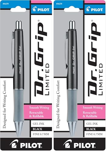 PILOT Gel Pen, Fine Point, Charcoal Gray | Black Ink | Retractable | Metallic Barrel | Pack of 2 - color: Gray Barrel, size: 1 Count (Pack of 2)