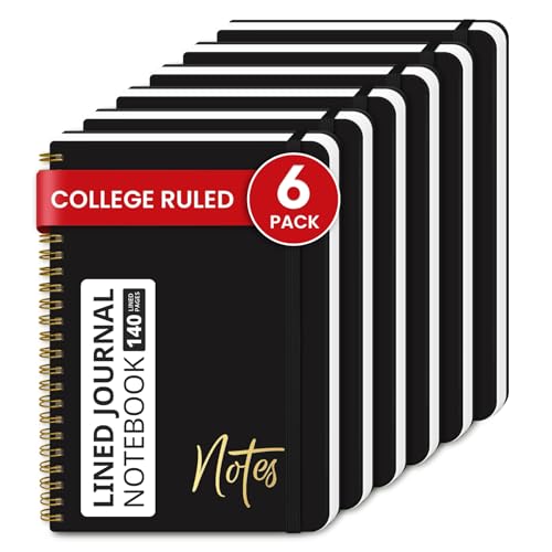ZOTIA Lined Spiral Journal Notebook for Women, 6 Pack, A5 College Ruled Journals for Writing, Hardcover Notebooks for Work, Note taking and Office School Supplies,140 Pages, 6 Pcs - Black - color: D-Black-6 Pack