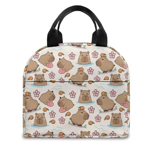 Kawaii Capybara Lunch Box Kids Portable Leakproof Large Capacity Thermal Picnic Cool Bags for School Home Office Teenagers Women - color: Kawaii Capybara Orange