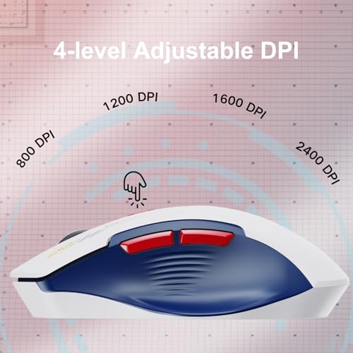 Uineer Wireless Mouse, [Upgraded] Visible Battery Display，Rechargeable Laptop Mice 2.4G USB, 4 Adjustable DPI Levels,Optical Ratón Wireless for Laptop PC Computer,White and Blue - color: BLUE and White
