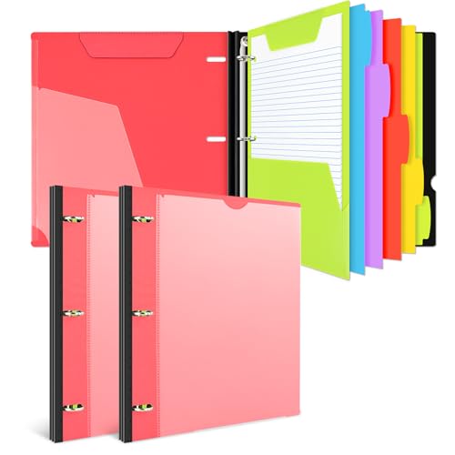 INFUN All-in-one Telescoping Binder Notebook- 2PCS, 3 Ring Notebook Binder with 1 Plastic Movable Pocket Folder,5 Plastic Subject dividers and Graph Paper and College Ruled Paper - Red - color: Red, size: 2 PCS