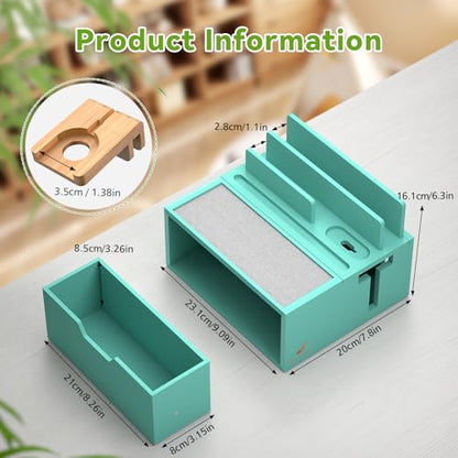 Pezin & Hulin Bamboo Charging Station with Power Charger & Cables-Teal | Nightstand Docking Station with Lined Tray & Drawer for Multi Device, Compatible with Tablet, Cell Phones, Watch & Earbuds - color: #3 Bamboo- Teal(With Charger)