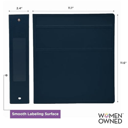 Carstens 2-Inch Heavy Duty 3-Ring Binder - Side Opening, Navy Blue, Durable Plastic, Precision No-Gap Rings, Waterproof Covers, No Pockets, Holds 300 US Letter Sheets, BPA-Free, Made in USA (2829-3R) - color: Navy Blue, size: Individual